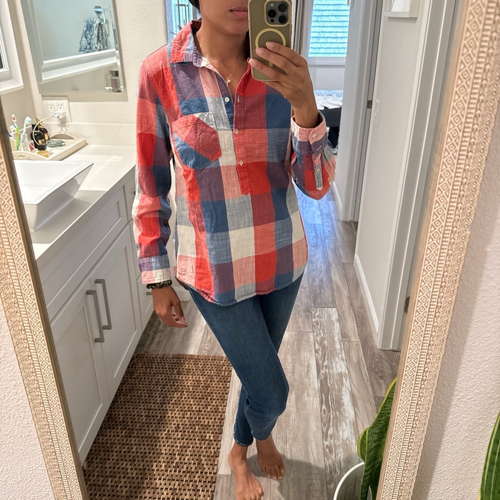 Red and Blue Plaid Button-Up Shirt